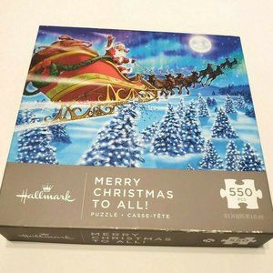 Hallmark MERRY CHRISTMAS TO ALL 550 Jigsaw Puzzle Santa Claus Reindeers Sleigh
